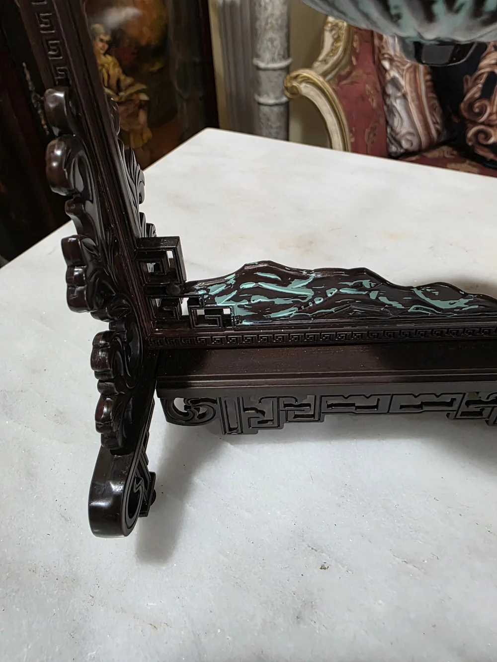 Antique-Style Bronze Finish Hanging Lotus Incense Burner - Turquoise Accents
